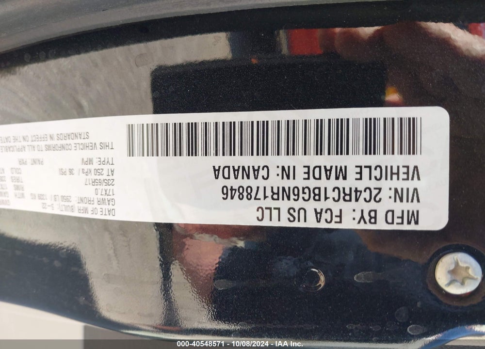 2022 CHRYSLER PACIFICA TOURING L VIN: 2C4RC1BG6NR178846