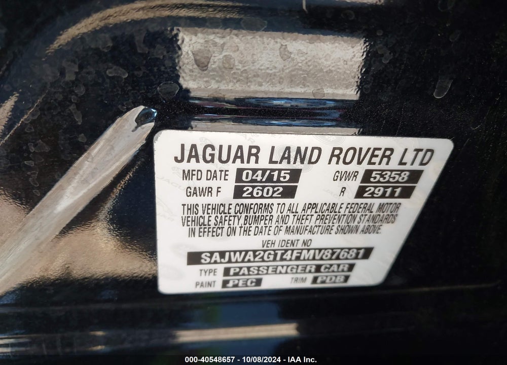2015 JAGUAR XJ XJL SUPERCHARGED VIN: SAJWA2GT4FMV87681