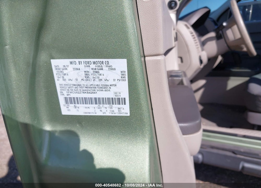 2008 FORD ESCAPE XLS/XLS MANUAL VIN: 1FMCU02Z78KB42841