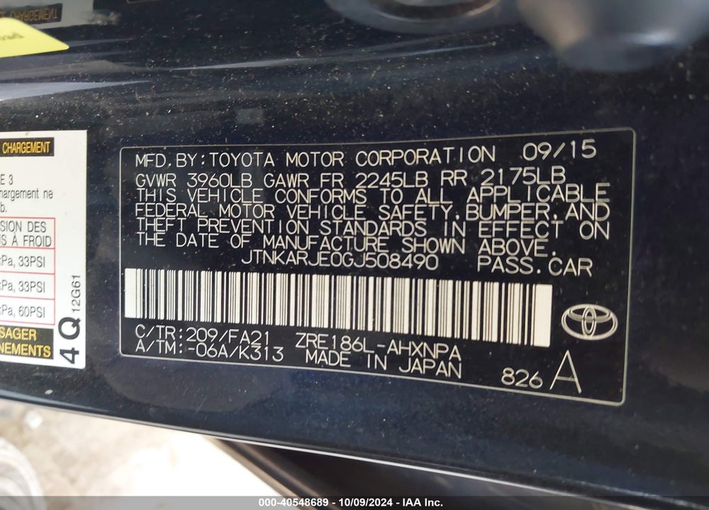 2016 SCION IM VIN: JTNKARJE0GJ508490