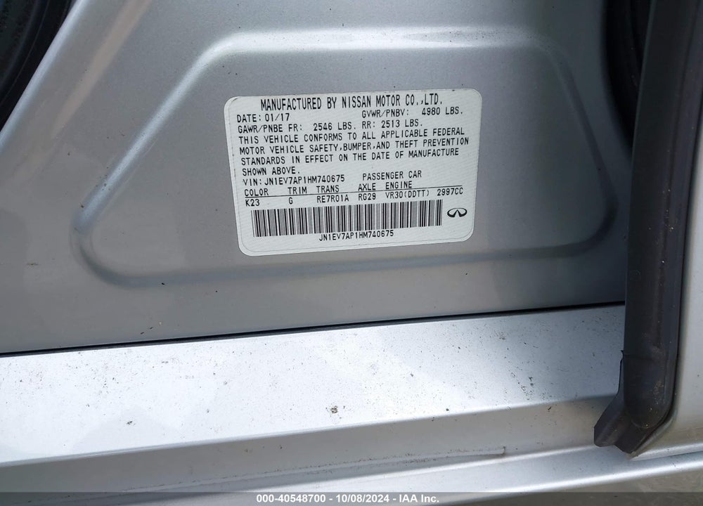 2017 INFINITI Q50 3.0T PREMIUM VIN: JN1EV7AP1HM740675
