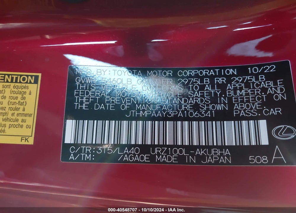 2023 LEXUS LC 500 VIN: JTHMPAAY3PA106341