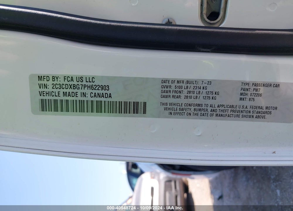 2023 DODGE CHARGER SXT VIN: 2C3CDXBG7PH622903