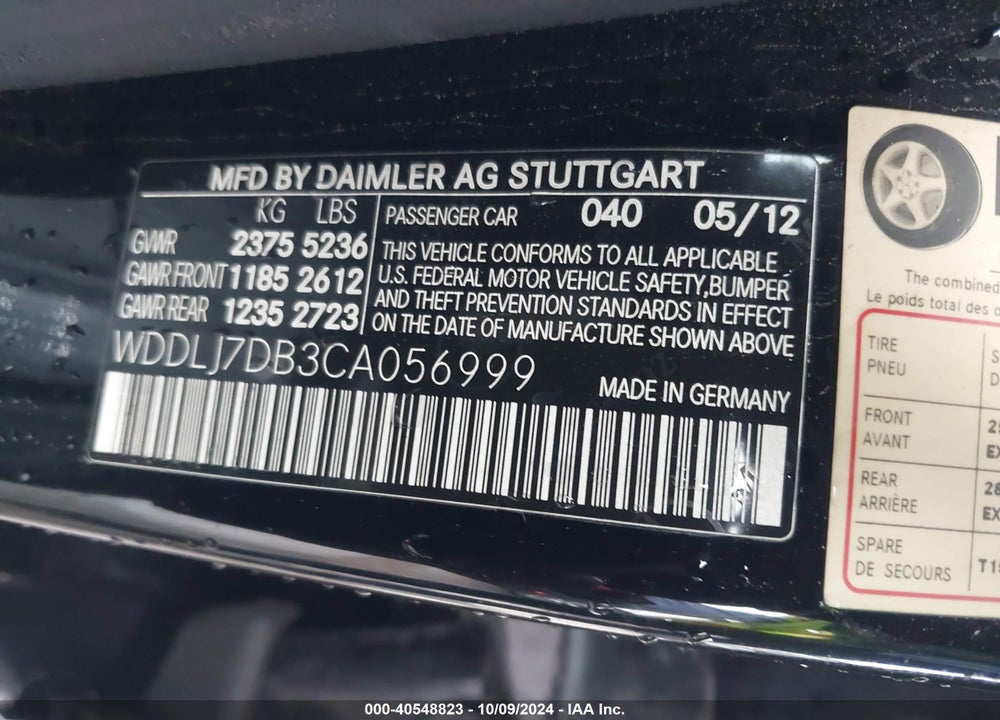 2012 MERCEDES-BENZ CLS 550 VIN: WDDLJ7DB3CA056999