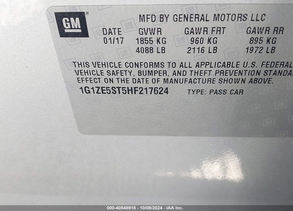 2017 CHEVROLET MALIBU 1LT VIN: 1G1ZE5ST5HF217624
