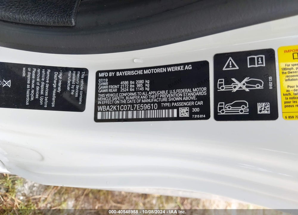 2020 BMW 230I VIN: WBA2K1C07L7E59610