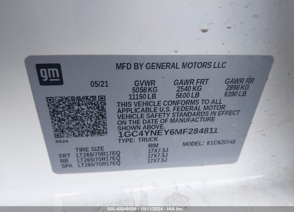 2021 CHEVROLET SILVERADO 2500HD 4WD STANDARD BED LT VIN: 1GC4YNEY6MF284811