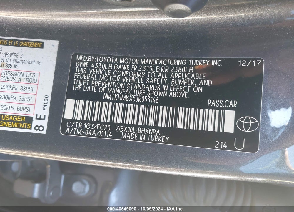 2018 TOYOTA C-HR XLE VIN: NMTKHMBX5JR053146