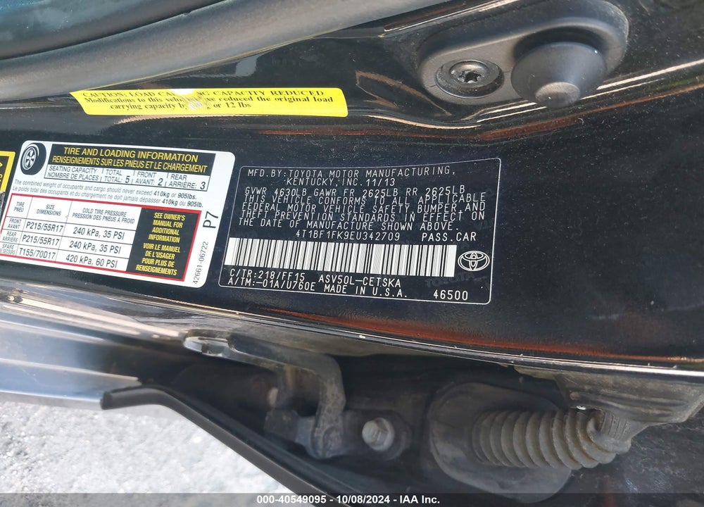 2014 TOYOTA CAMRY L/LE/SE/SE SPORT/XLE VIN: 4T1BF1FK9EU342709
