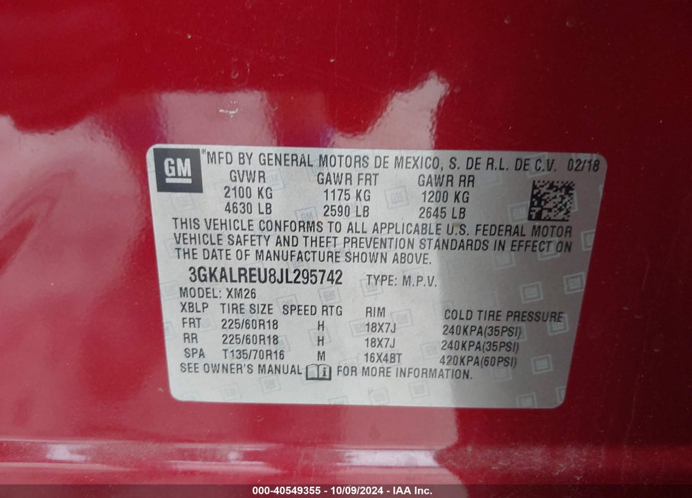 2018 GMC TERRAIN SLT DIESEL VIN: 3GKALREU8JL295742