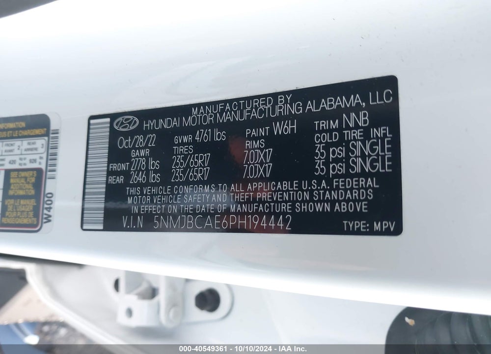 2023 HYUNDAI TUCSON SEL VIN: 5NMJBCAE6PH194442