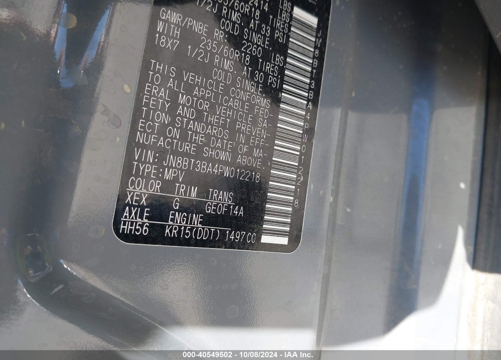 2023 NISSAN ROGUE SV FWD VIN: JN8BT3BA4PW012218