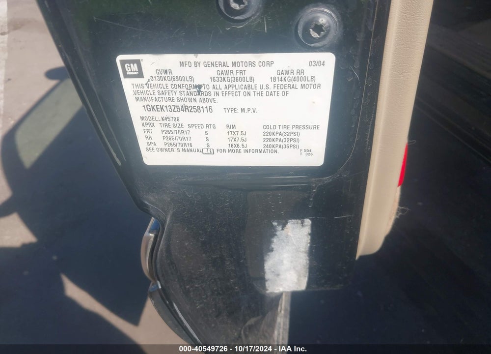 2004 GMC YUKON SLT VIN: 1GKEK13Z54R258116