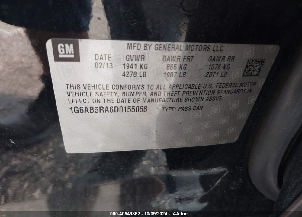 2013 CADILLAC ATS LUXURY VIN: 1G6AB5RA6D0155068