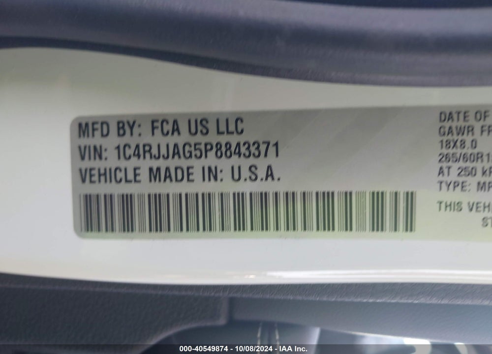 2023 JEEP GRAND CHEROKEE VIN: 1C4RJJAG5P8843371