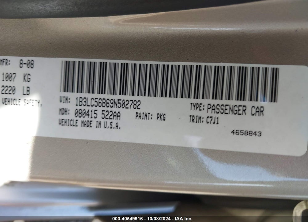 2009 DODGE AVENGER SXT VIN: 1B3LC56B69N502782