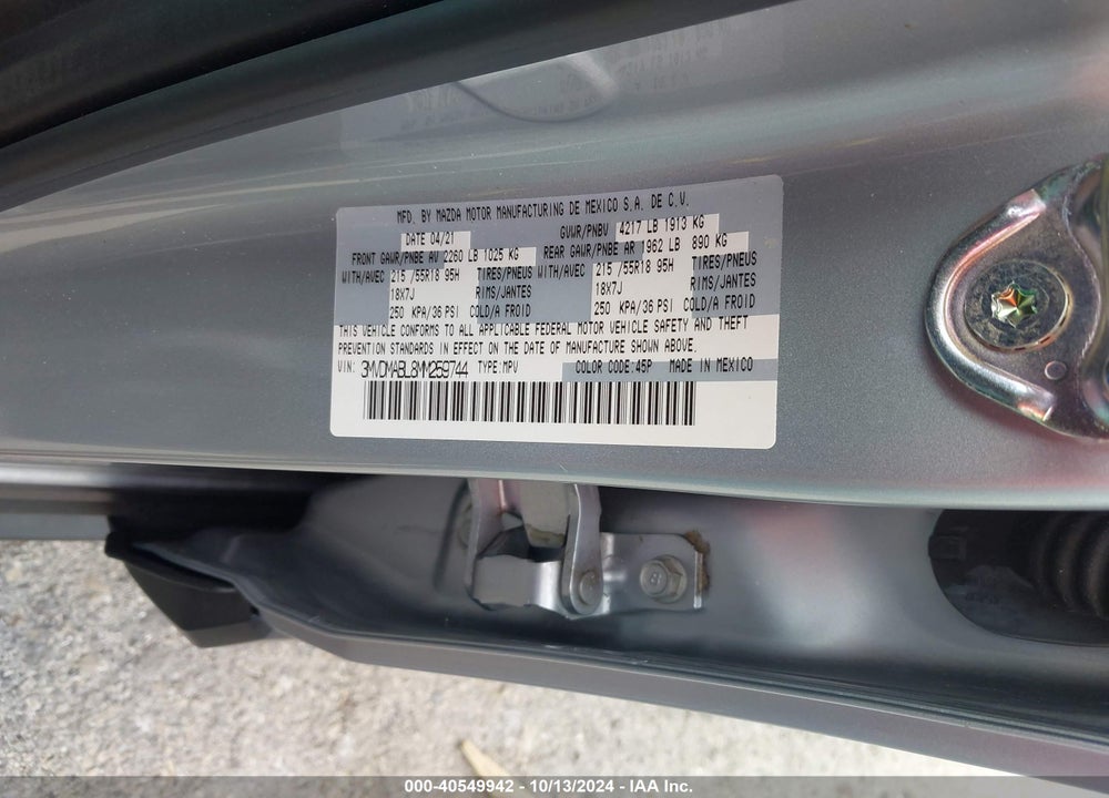 2021 MAZDA CX-30 SELECT VIN: 3MVDMABL8MM259744