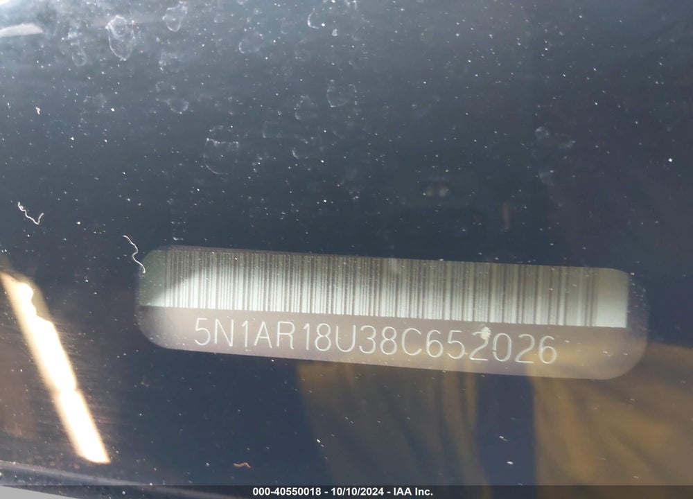 2008 NISSAN PATHFINDER SE VIN: 5N1AR18U38C652026
