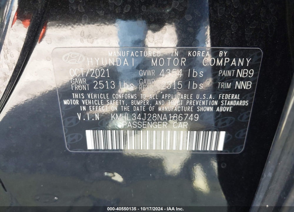 2022 HYUNDAI SONATA LIMITED VIN: KMHL34J28NA186749