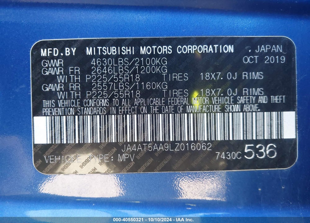 2020 MITSUBISHI ECLIPSE CROSS SE 1.5T AWC/SEL 1.5T AWC VIN: JA4AT5AA9LZ016062