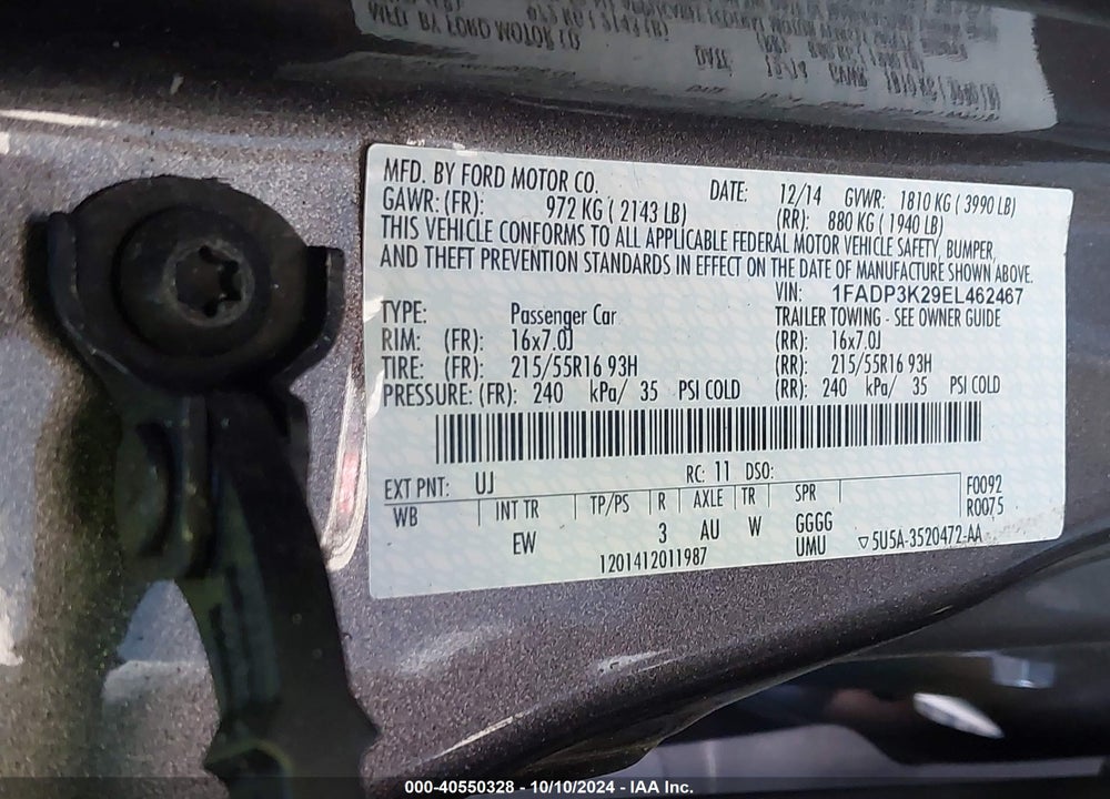 2014 FORD FOCUS SE VIN: 1FADP3K29EL462467