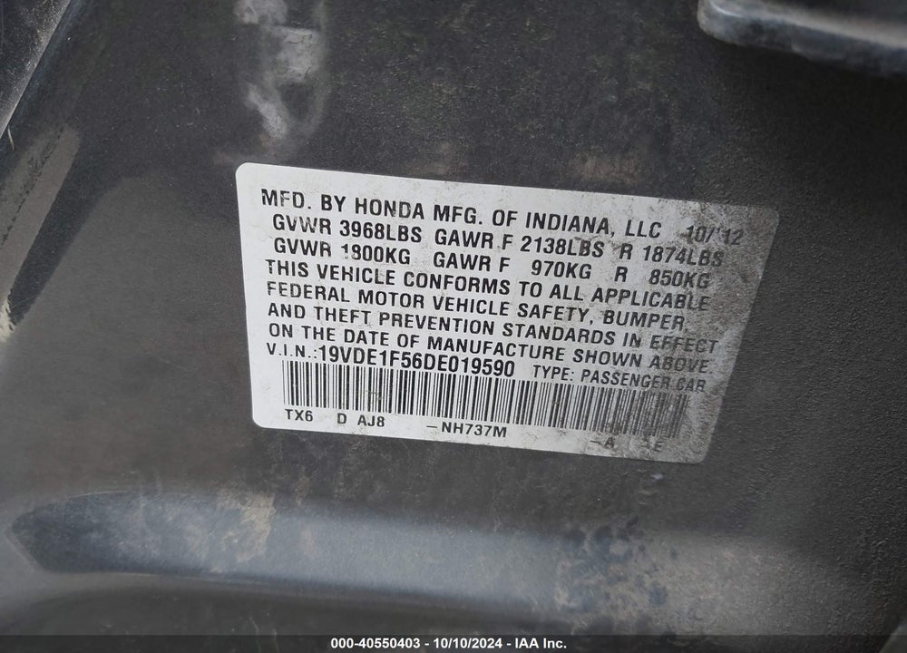 2013 ACURA ILX 2.0L VIN: 19VDE1F56DE019590