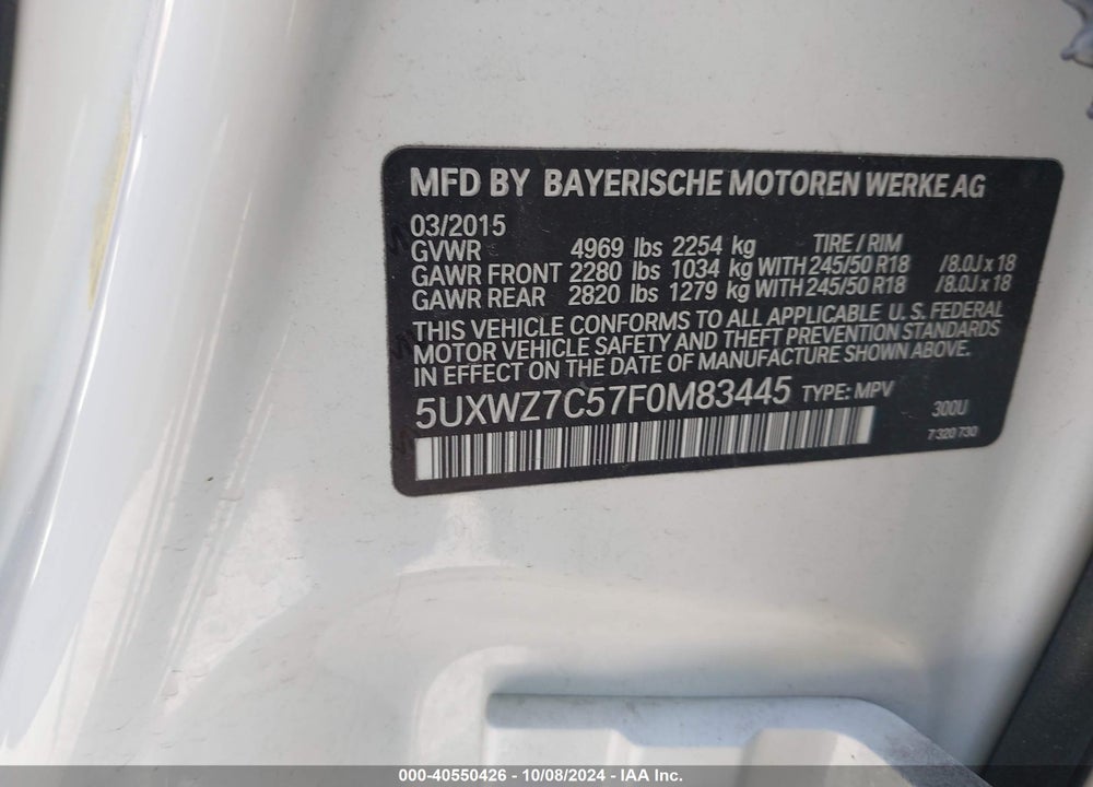 2015 BMW X3 SDRIVE28I VIN: 5UXWZ7C57F0M83445