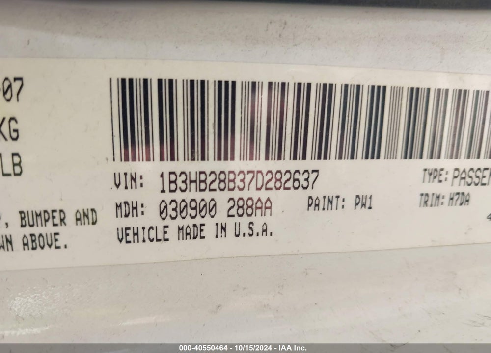 2007 DODGE CALIBER VIN: 1B3HB28B37D282637