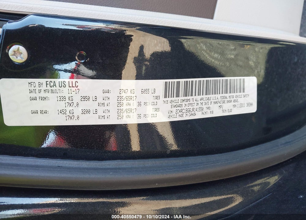2018 CHRYSLER PACIFICA TOURING L VIN: 2C4RC1BG6JR141550