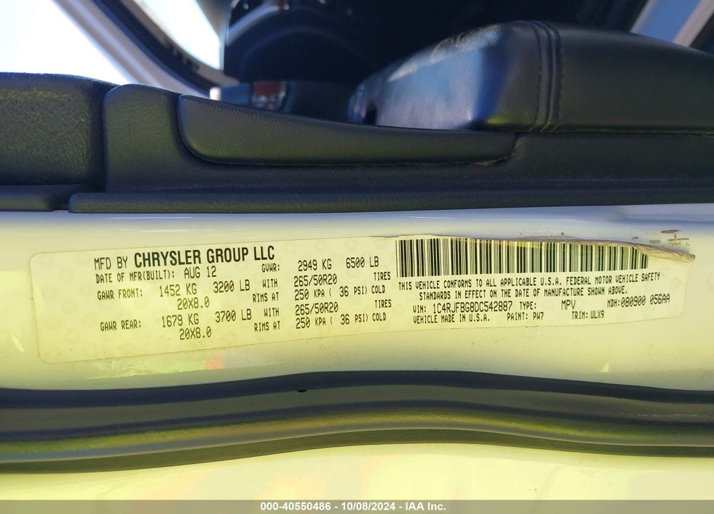 2013 JEEP GRAND CHEROKEE LIMITED VIN: 1C4RJFBG8DC542887