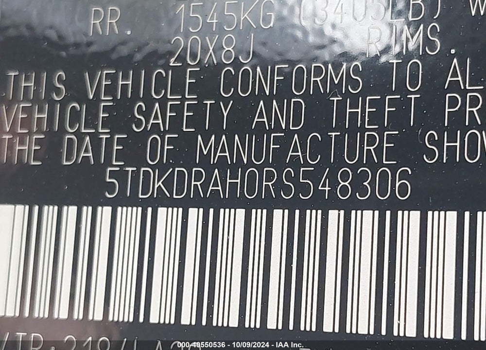 2024 TOYOTA HIGHLANDER PLATINUM VIN: 5TDKDRAH0RS548306