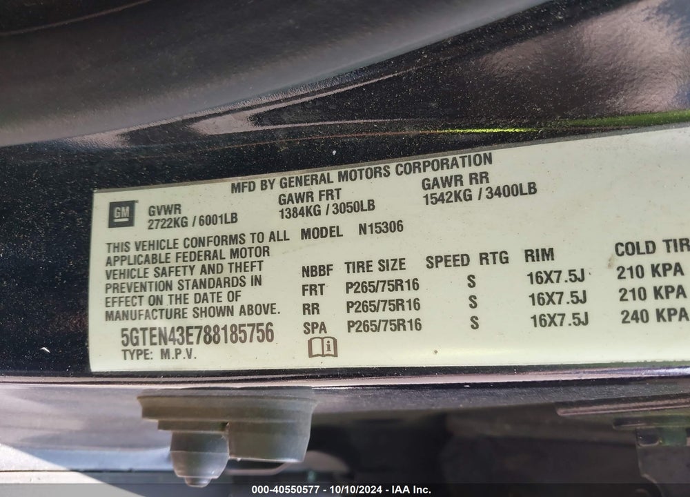 2008 HUMMER H3 SUV VIN: 5GTEN43E788185756