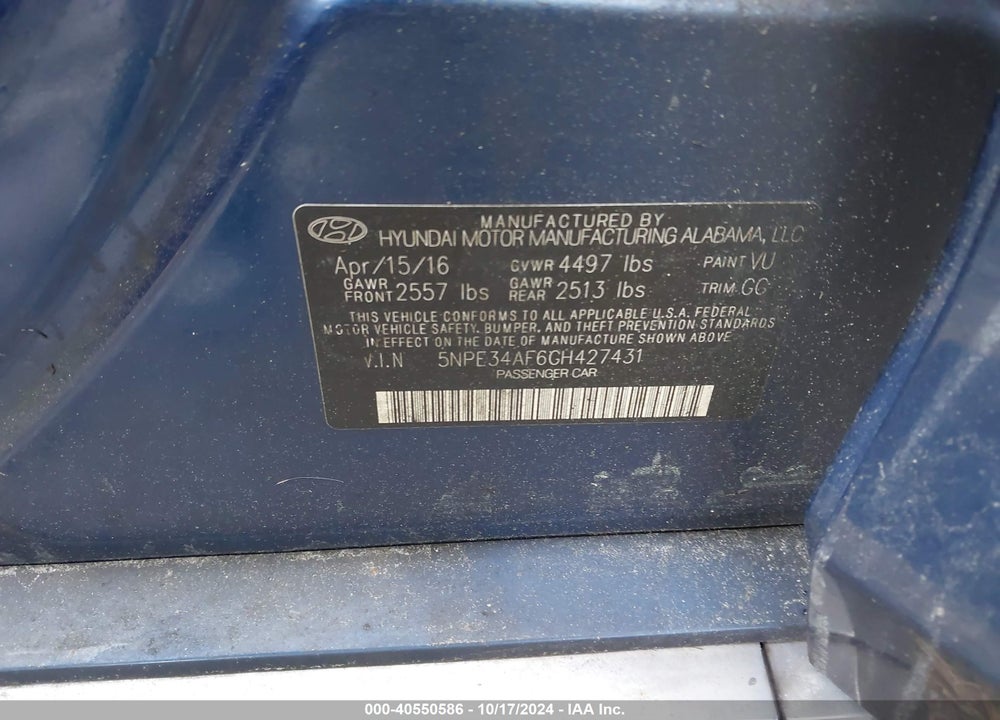 2016 HYUNDAI SONATA SPORT VIN: 5NPE34AF6GH427431
