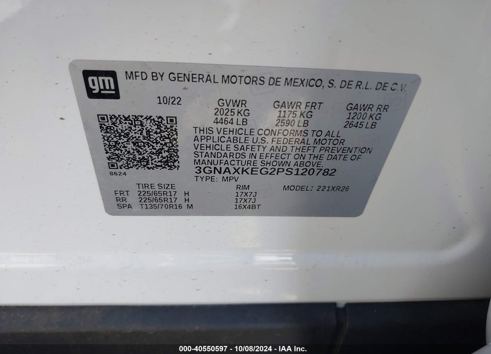2023 CHEVROLET EQUINOX LT VIN: 3GNAXKEG2PS120782