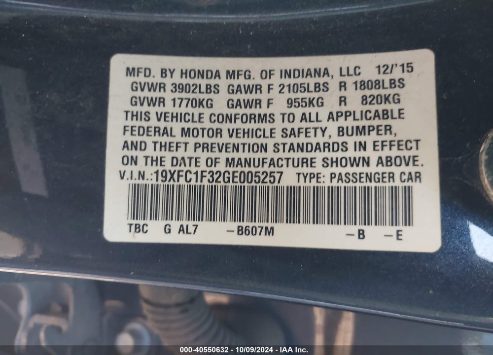 2016 HONDA CIVIC EX-T VIN: 19XFC1F32GE005257