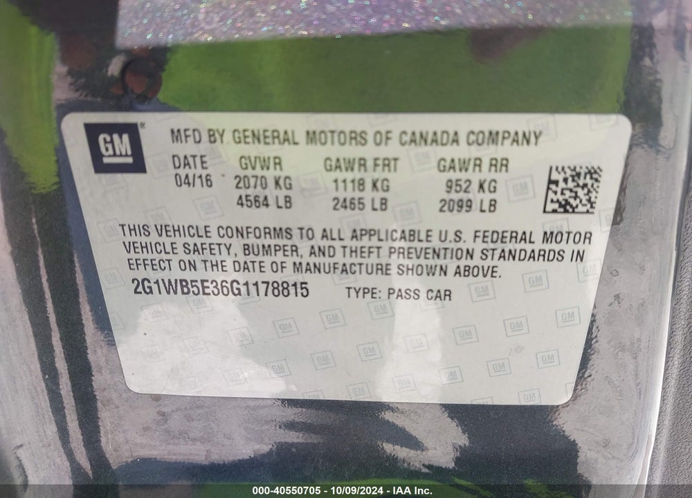 2016 CHEVROLET IMPALA LIMITED LT VIN: 2G1WB5E36G1178815