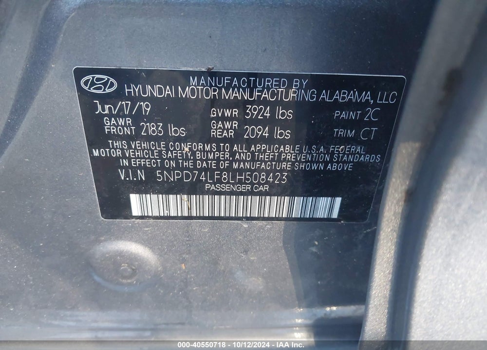 2020 HYUNDAI ELANTRA SE VIN: 5NPD74LF8LH508423