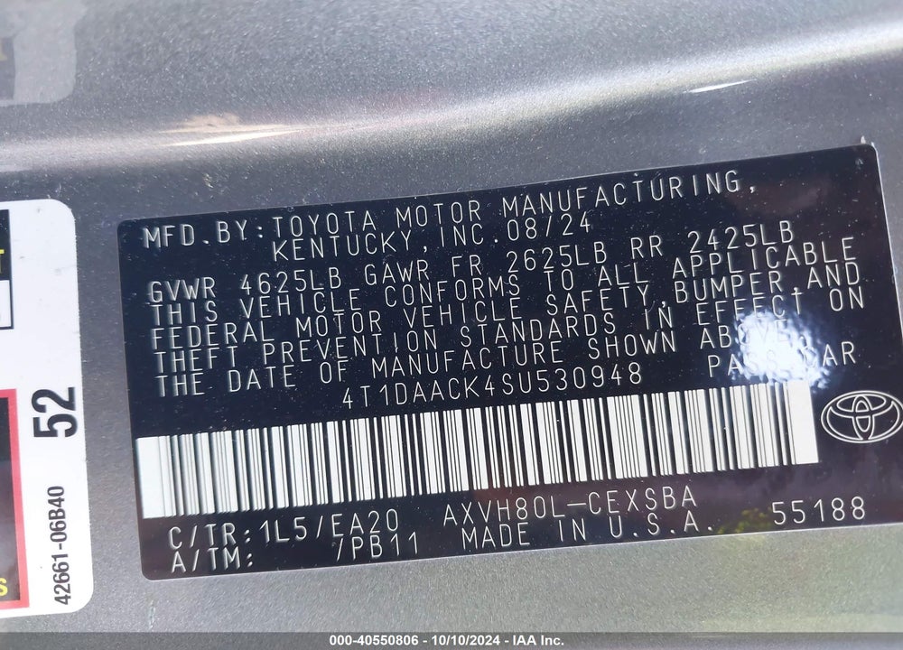2025 TOYOTA CAMRY SE VIN: 4T1DAACK4SU530948
