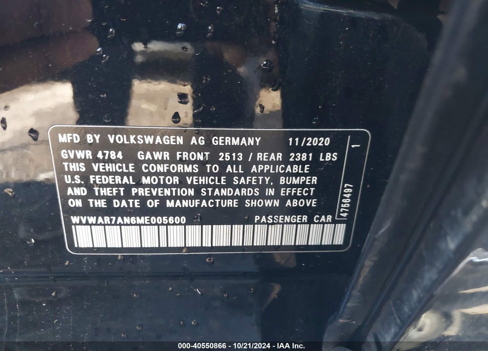 2021 VOLKSWAGEN ARTEON 2.0T SE VIN: WVWAR7AN6ME005600