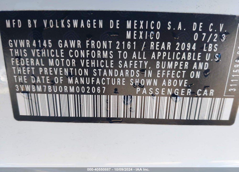 2024 VOLKSWAGEN JETTA 1.5T SPORT VIN: 3VWBM7BU0RM002067