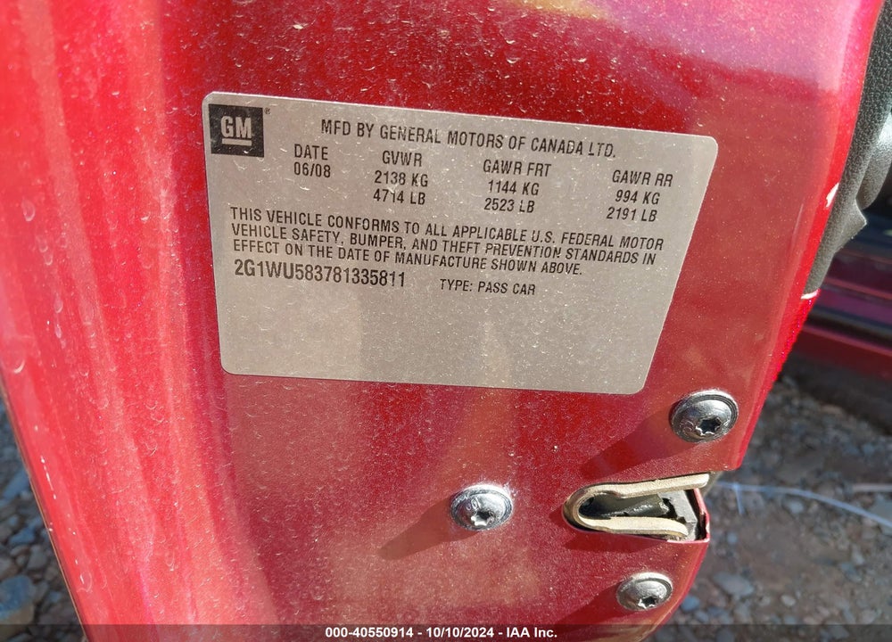 2008 CHEVROLET IMPALA LTZ VIN: 2G1WU583781335811