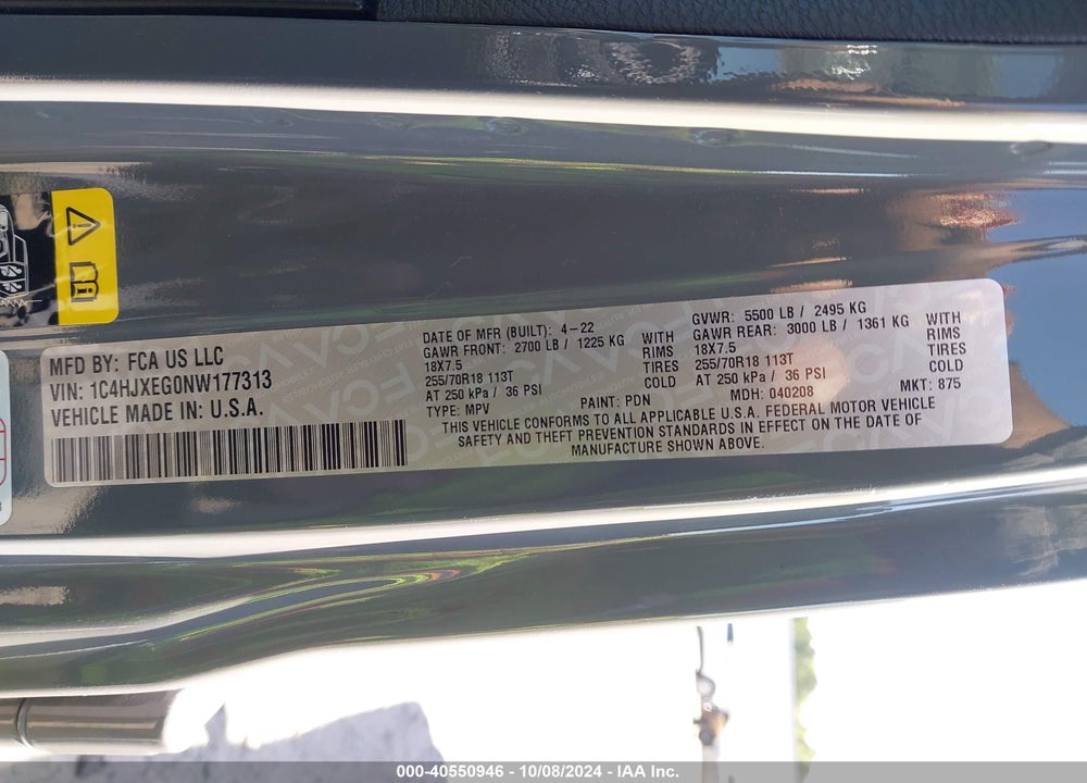 2022 JEEP WRANGLER UNLIMITED SAHARA 4X4 VIN: 1C4HJXEG0NW177313