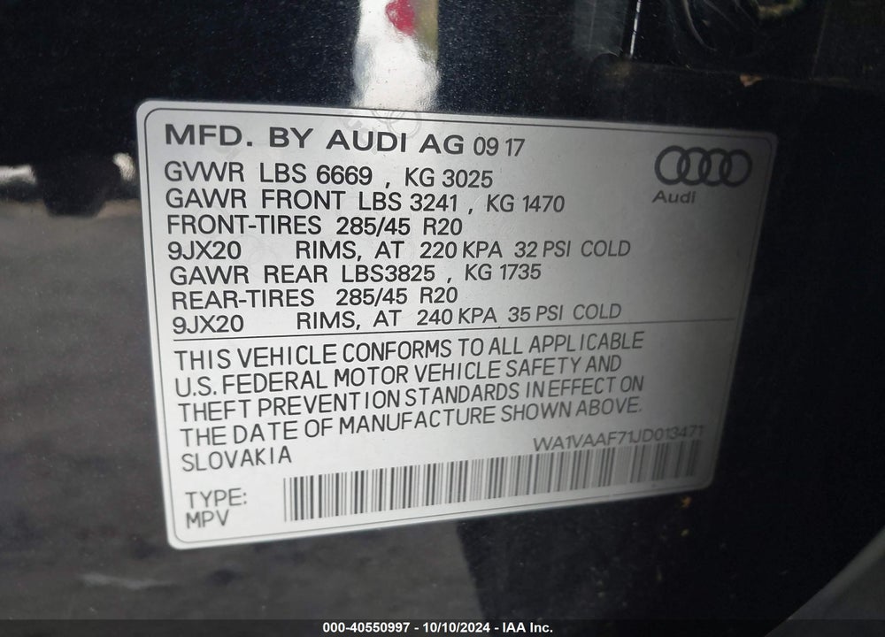 2018 AUDI Q7 3.0T PREMIUM VIN: WA1VAAF71JD013471