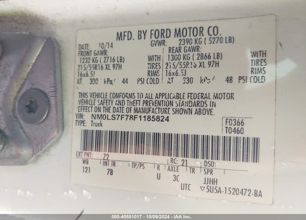 2015 FORD TRANSIT CONNECT XLT VIN: NM0LS7F78F1185824