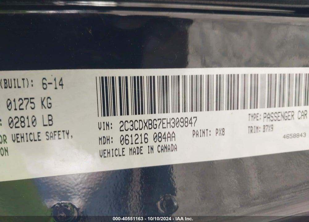 2014 DODGE CHARGER VIN: 2C3CDXBG7EH309847
