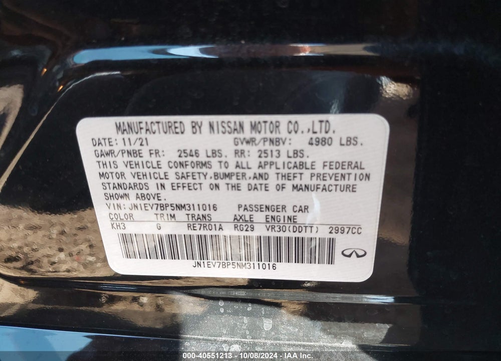 2022 INFINITI Q50 VIN: JN1EV7BP5NM311016