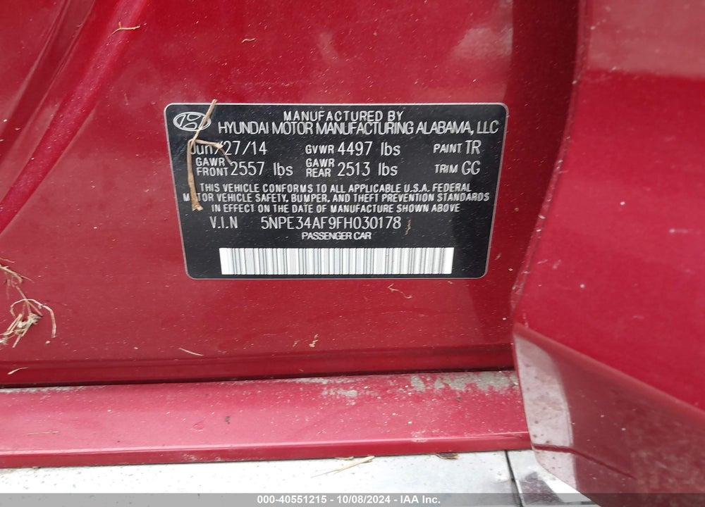 2015 HYUNDAI SONATA SPORT VIN: 5NPE34AF9FH030178