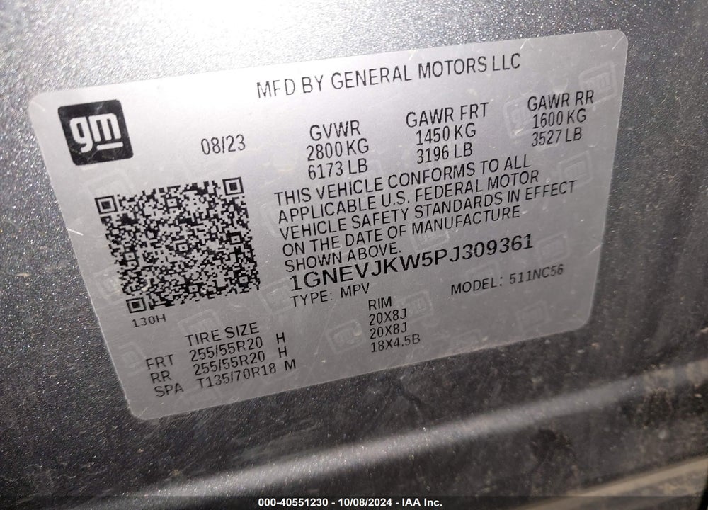 2023 CHEVROLET TRAVERSE AWD RS VIN: 1GNEVJKW5PJ309361