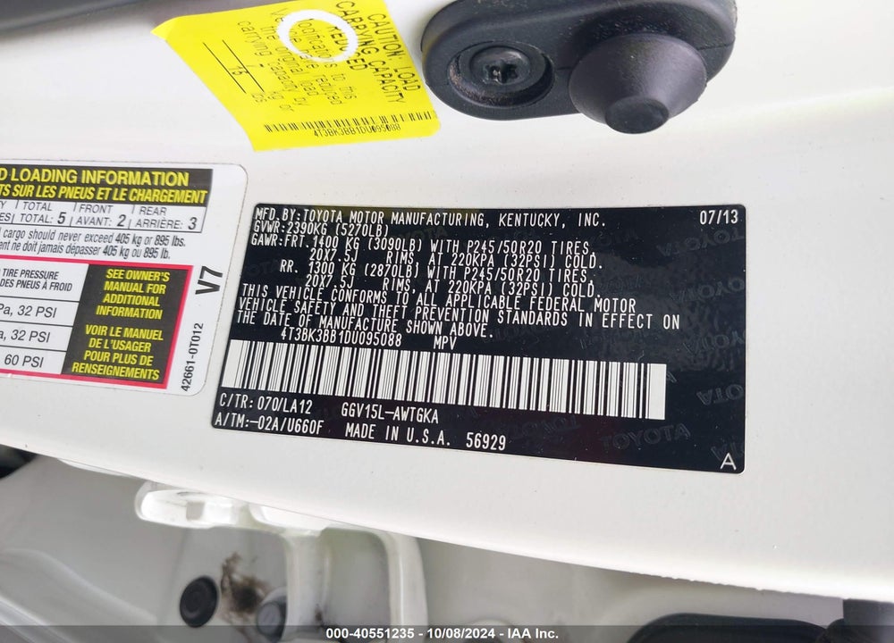 2013 TOYOTA VENZA LIMITED V6 VIN: 4T3BK3BB1DU095088