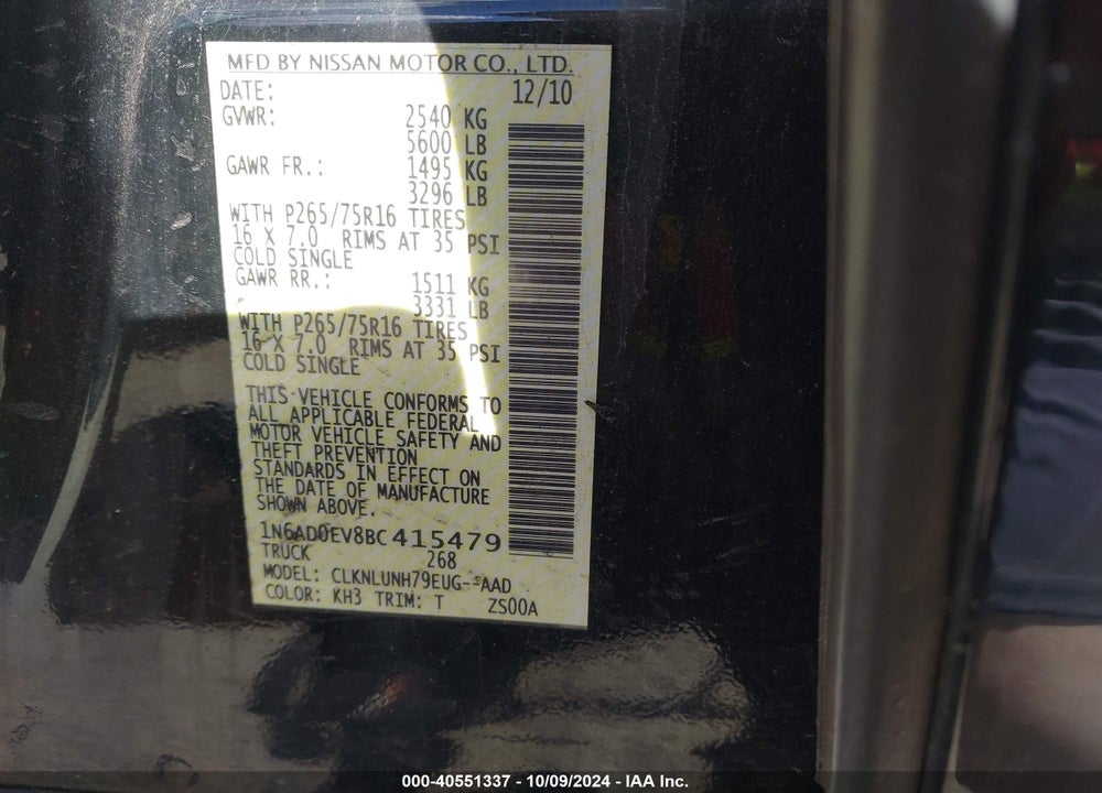 2011 NISSAN FRONTIER PRO-4X VIN: 1N6AD0EV8BC415479